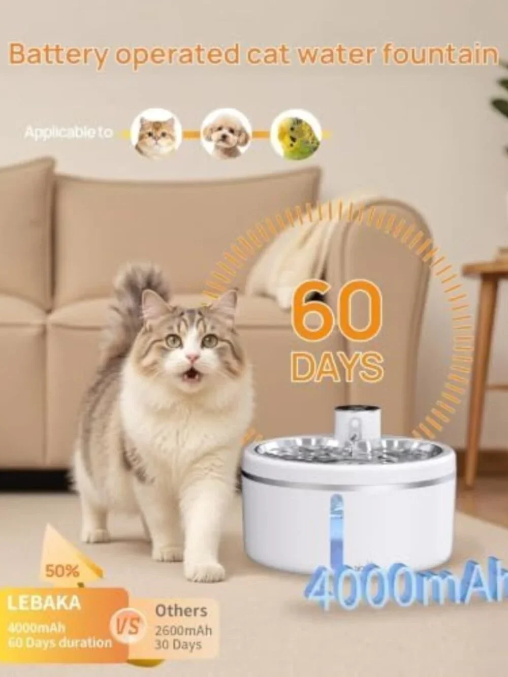 84oz Stainless Steel Wireless Cat Water Fountain with Motion Sensor - Pet